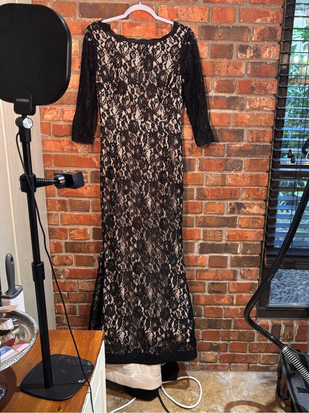 Venus couture womens lace mermaid evening formal gown 3/4 sleeve black 6
